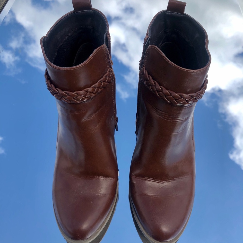 Brown Braided Heeled Booties